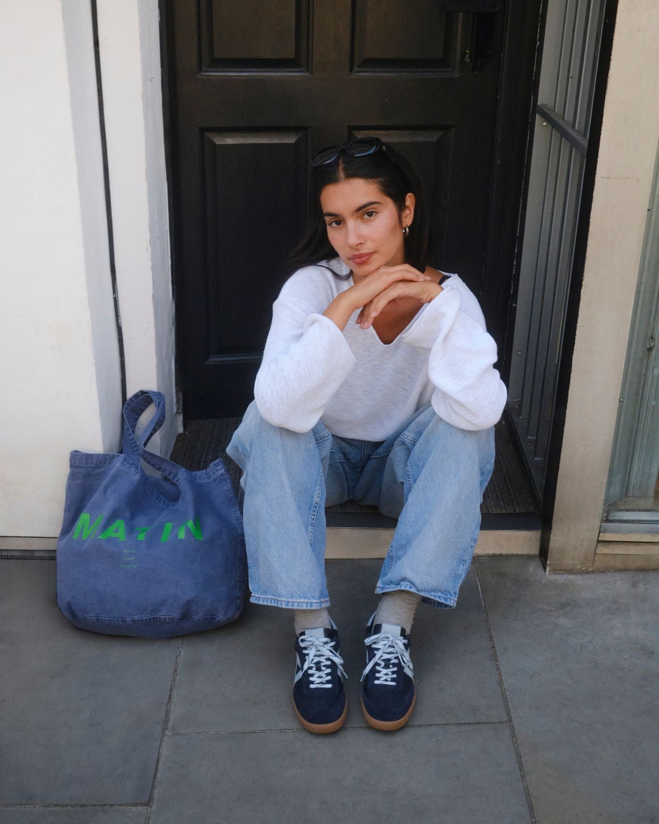 Hera Low Top Sneakers - Navy Blue Leather, Suede & Sky Blue Nubuck Leather