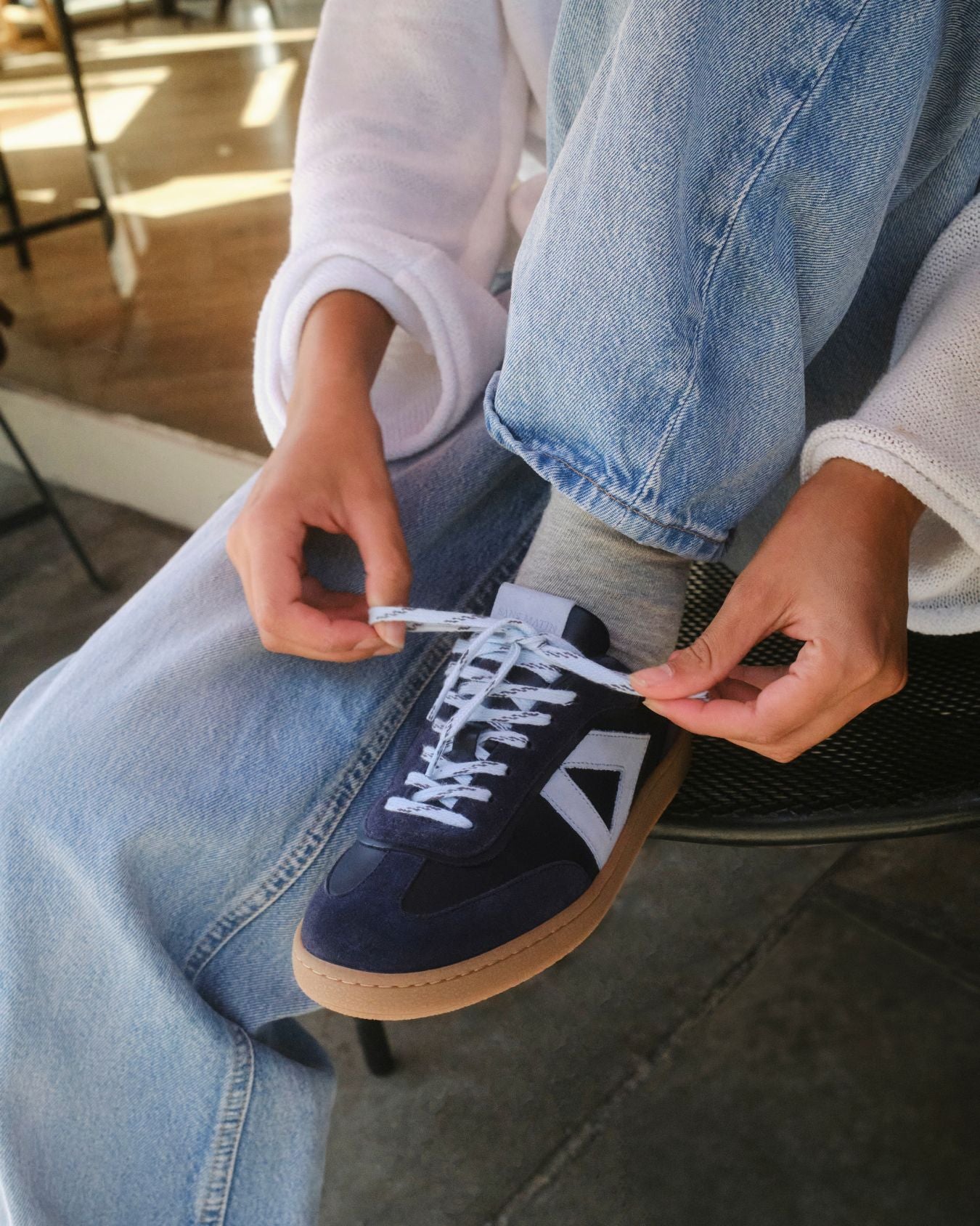 Hera Low Top Sneakers - Navy Blue Leather, Suede & Sky Blue Nubuck Leather