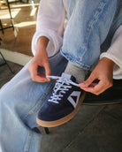 Hera Low Top Sneakers - Navy Blue Leather, Suede & Sky Blue Nubuck Leather