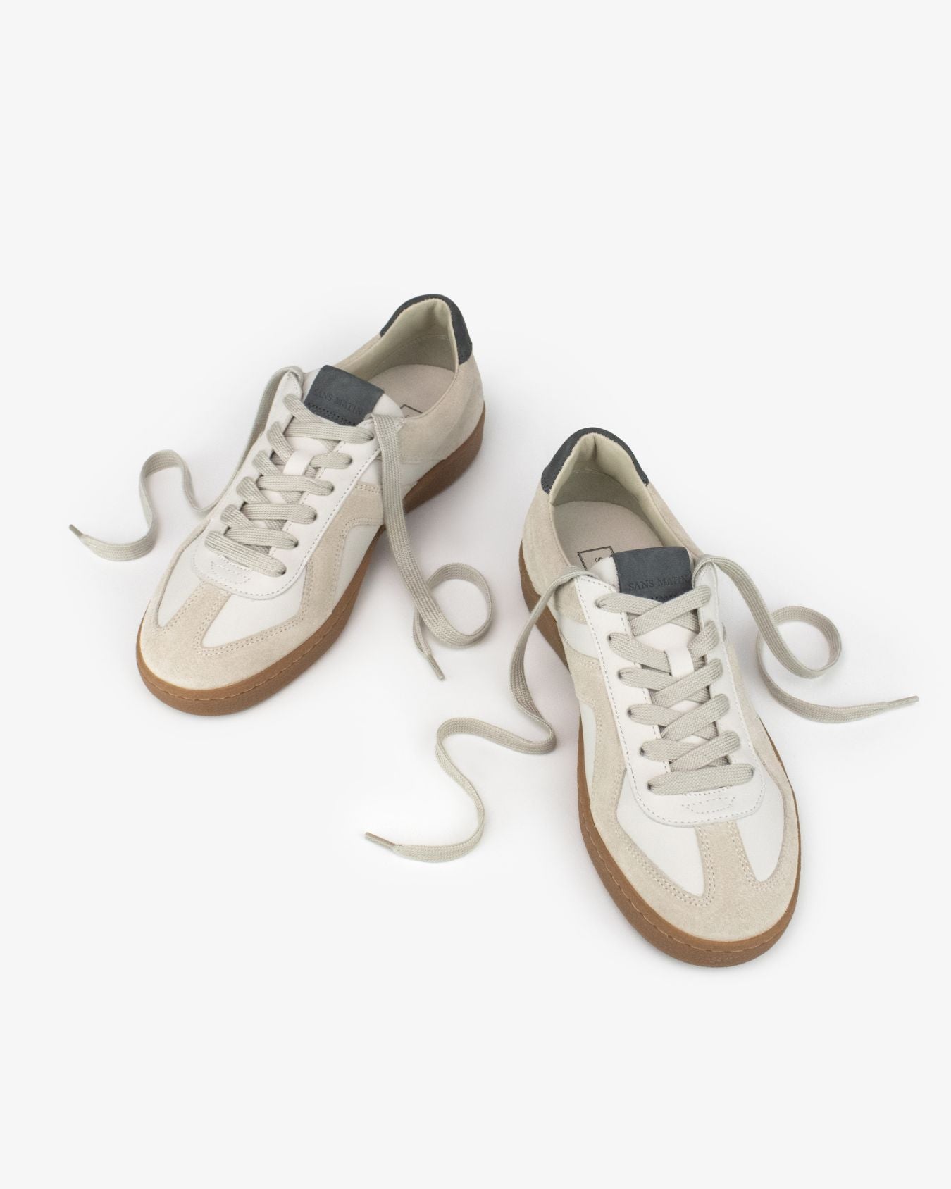 Leto Low Top Sneakers - Stone Leather, Suede & Denim Blue Nubuck Leather