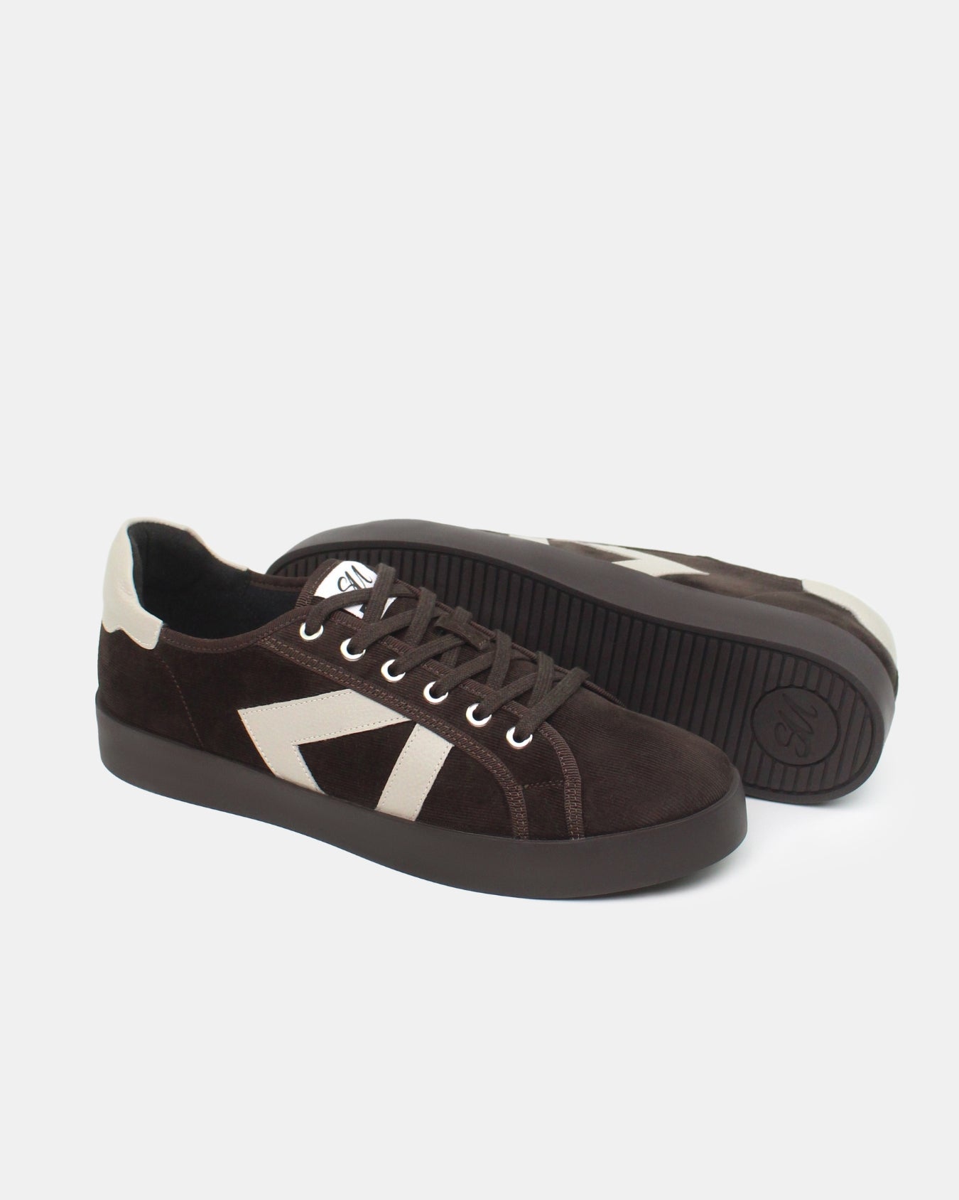 AW25 Limited Edition Helios Low Top Sneakers - Chocolate Corduroy & Stone Pebbled Leather