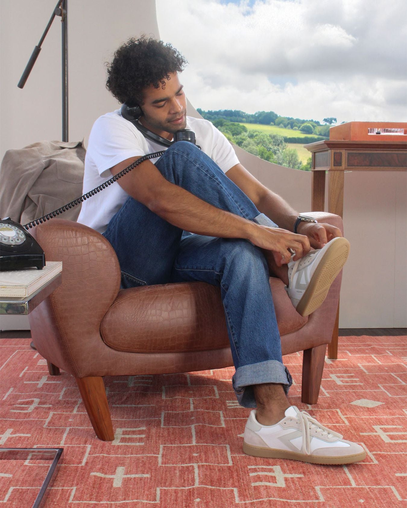 Hera Low Top Sneakers - White Leather & Taupe Suede