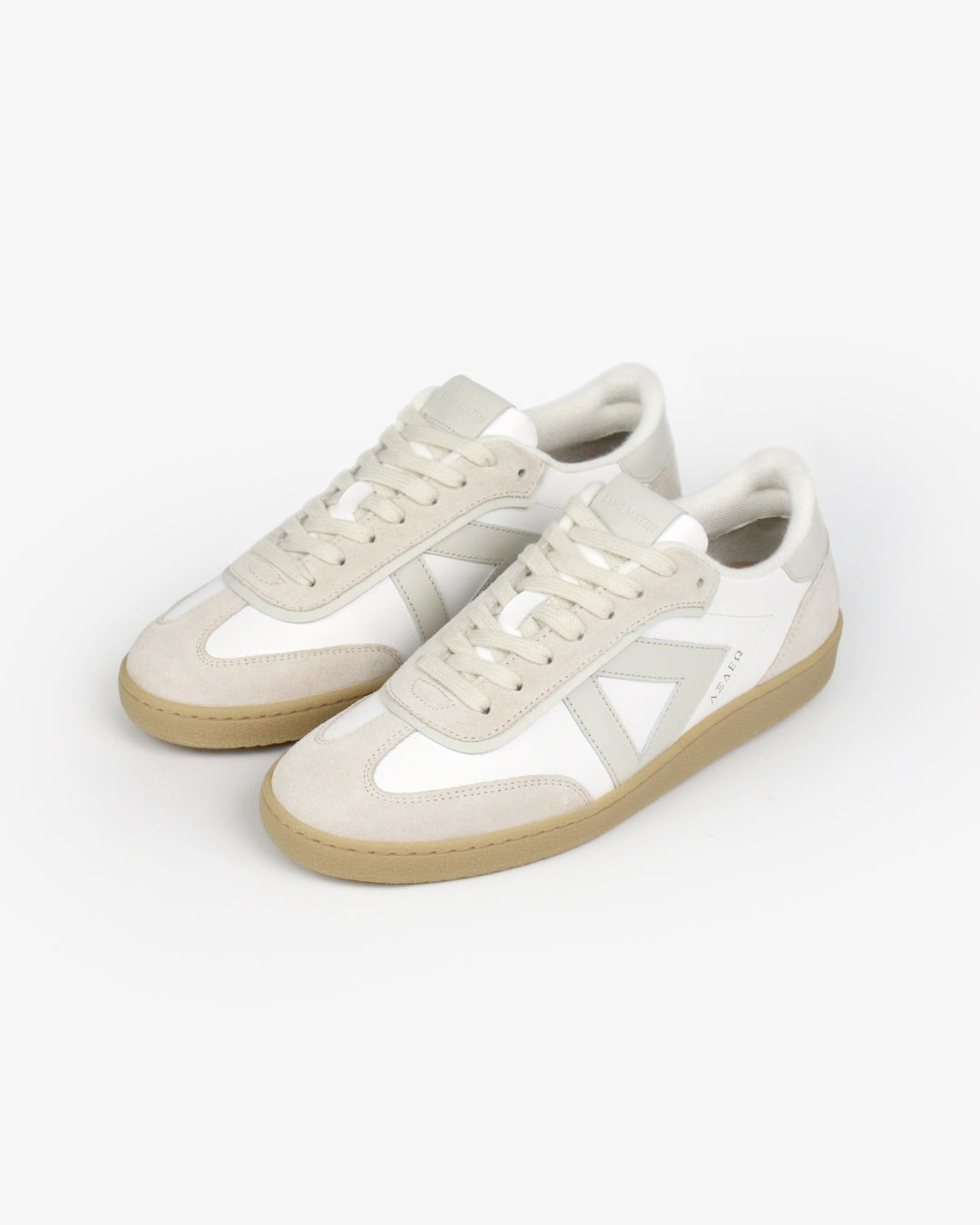 Hera Low Top Trainers - White Leather & Taupe Suede