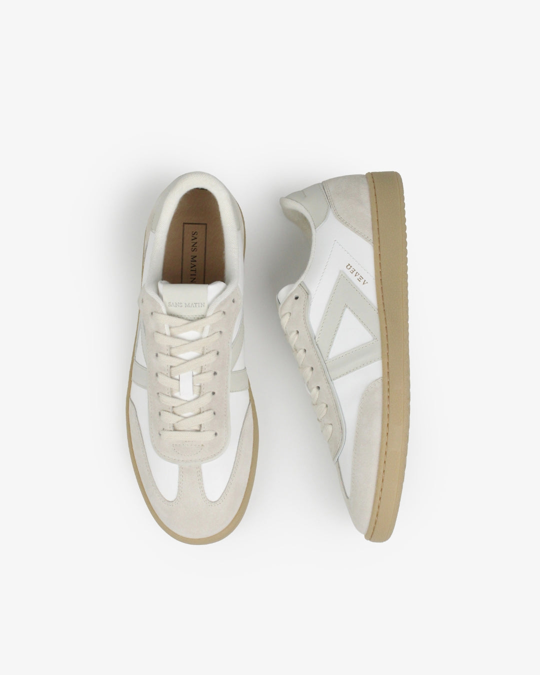 Hera Low Top Trainers - White Leather & Taupe Suede