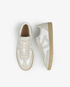 Hera Low Top Trainers - White Leather & Taupe Suede