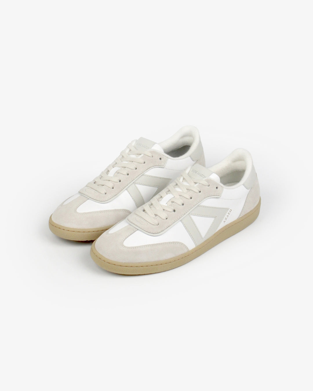 Hera Low Top Trainers - White Leather & Taupe Suede