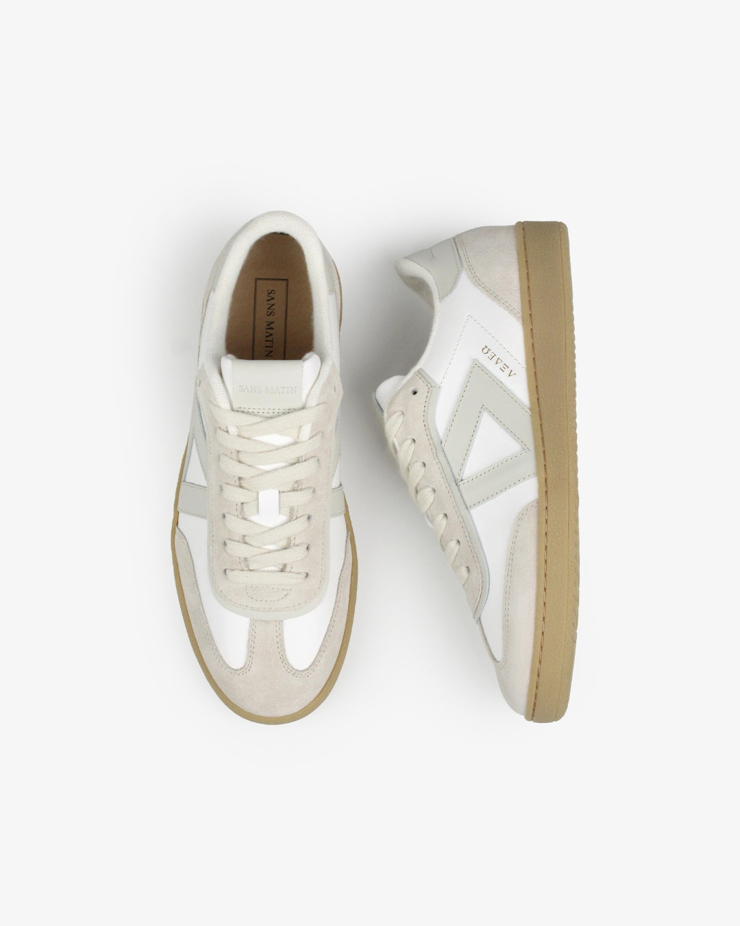 Hera Low Top Trainers - White Leather & Taupe Suede