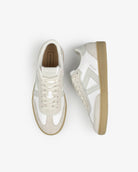 Hera Low Top Trainers - White Leather & Taupe Suede