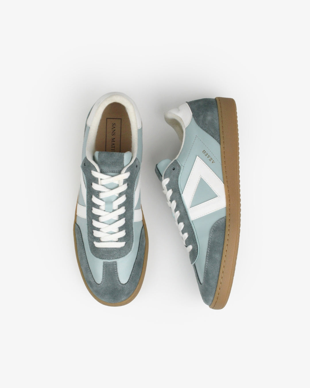 Hera Low Top Trainers - Soft Teal Leather & Denim Blue Suede