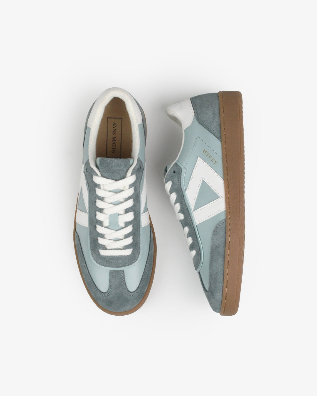 Hera Low Top Trainers - Soft Teal Leather & Denim Blue Suede