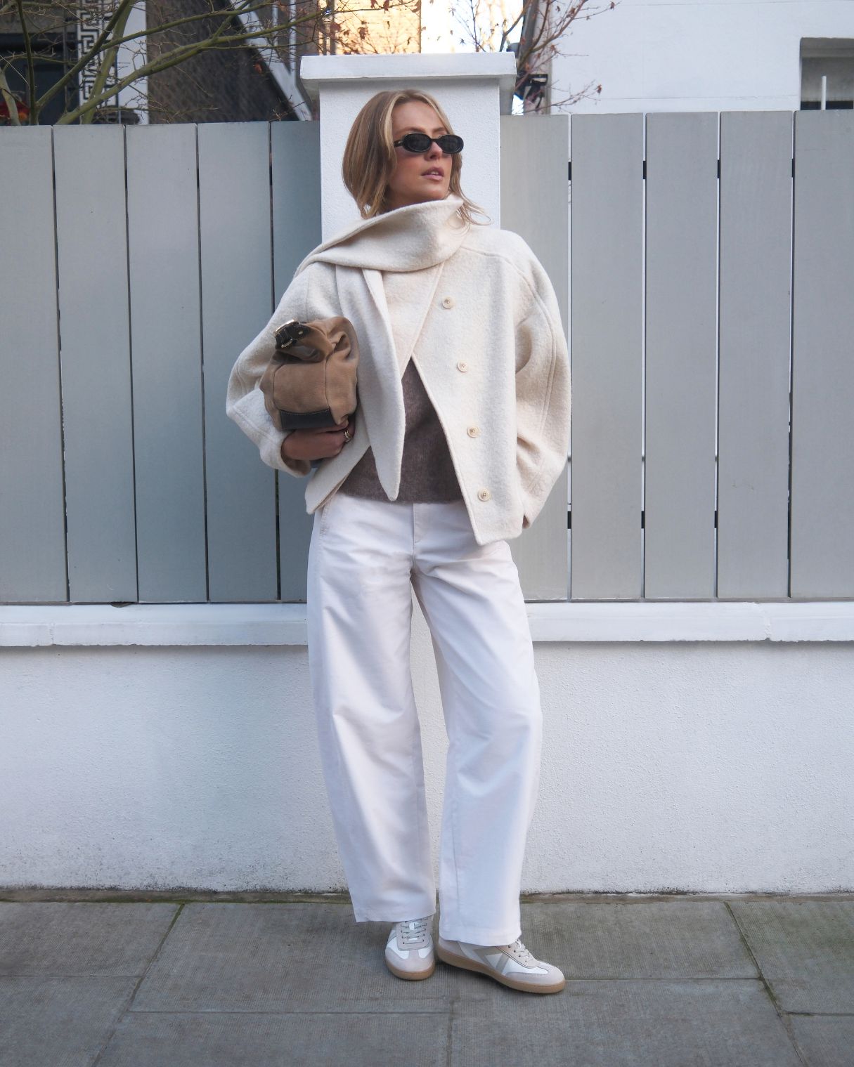 Hera Low Top Sneakers - White Leather & Taupe Suede