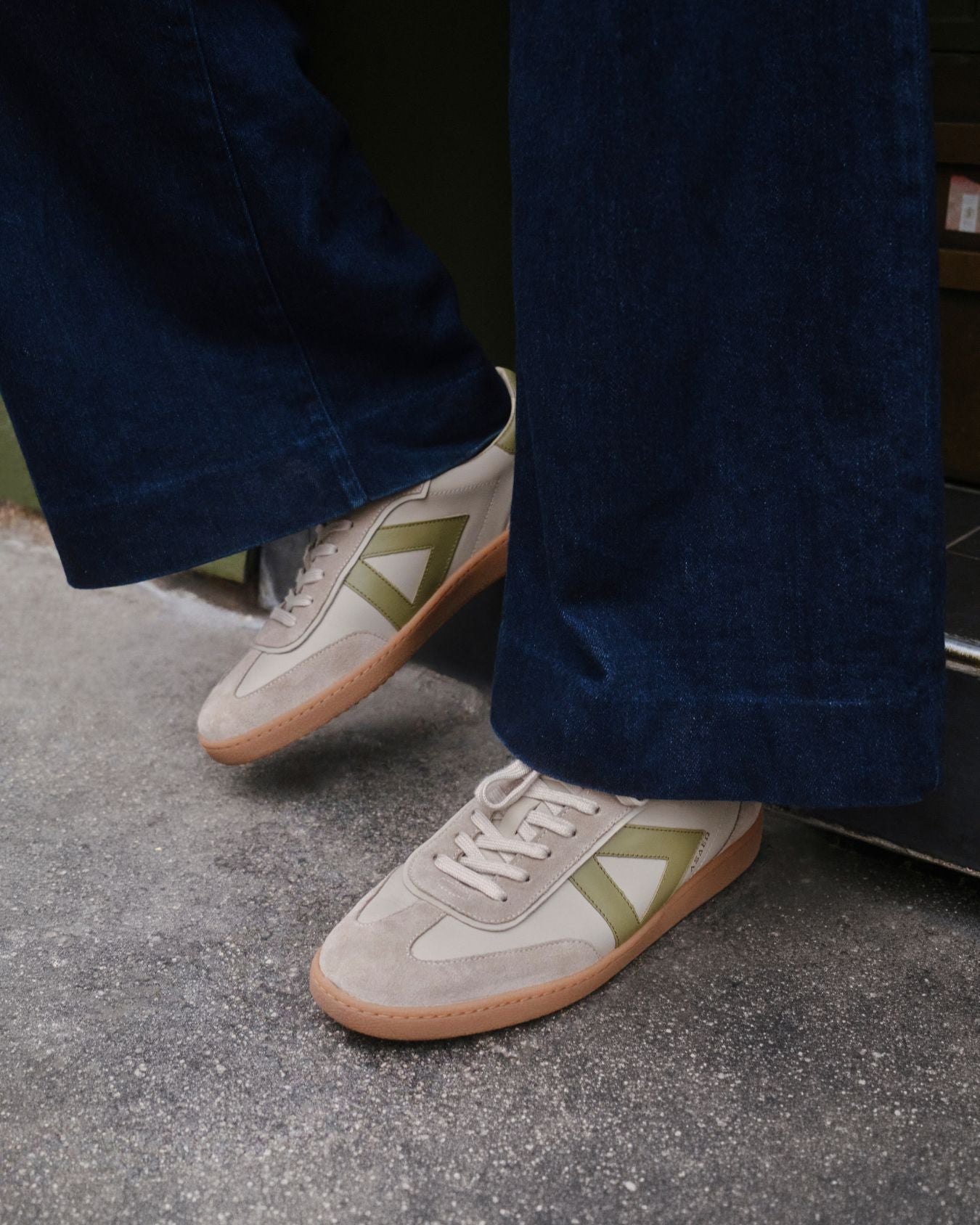 Hera Low Top Sneakers - Sand Leather, Suede & Olive Green Leather