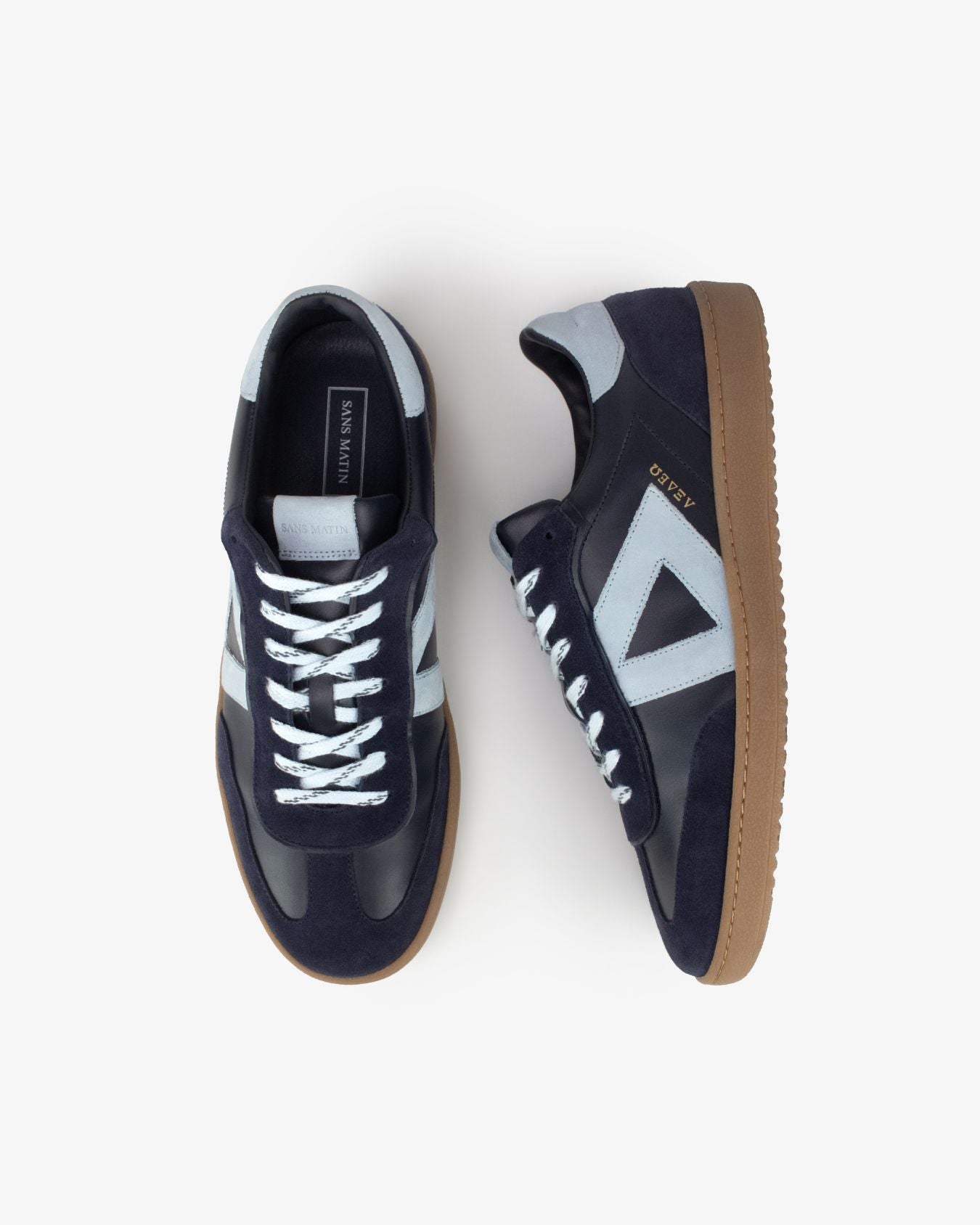 Hera Low Top Sneakers - Navy Blue Leather, Suede & Sky Blue Nubuck Leather