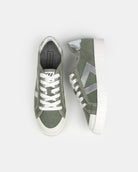 AW25 Limited Edition Helios Low Top Sneakers - Khaki Green Canvas & Silver Leather