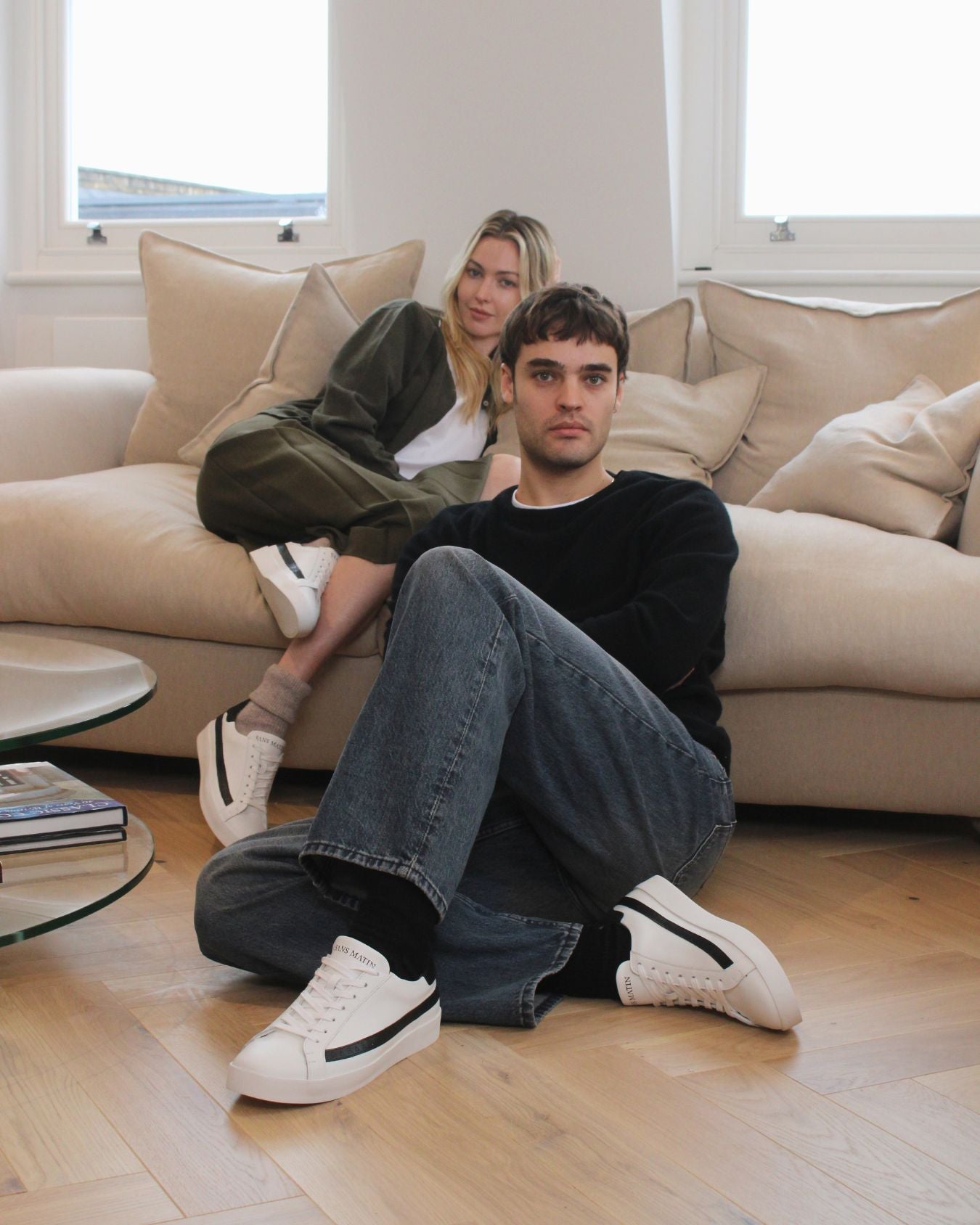 Olympus Low Top Sneakers - White Leather & Black Nubuck Leather