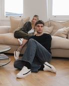 Olympus Low Top Sneakers - White Leather & Black Nubuck Leather