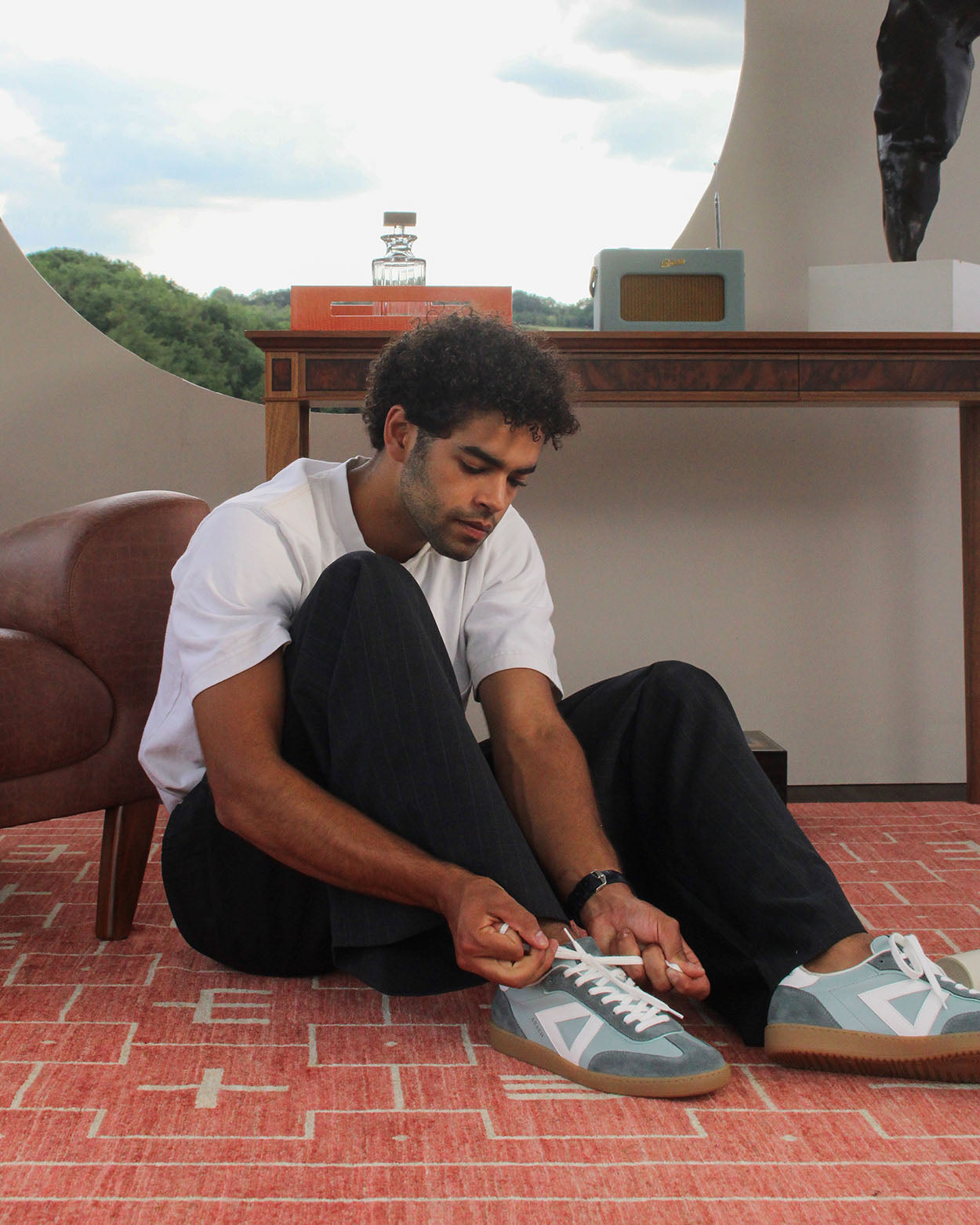 Sans Matin Hera Men's Low Top Sneakers | Soft Teal Leather & Denim