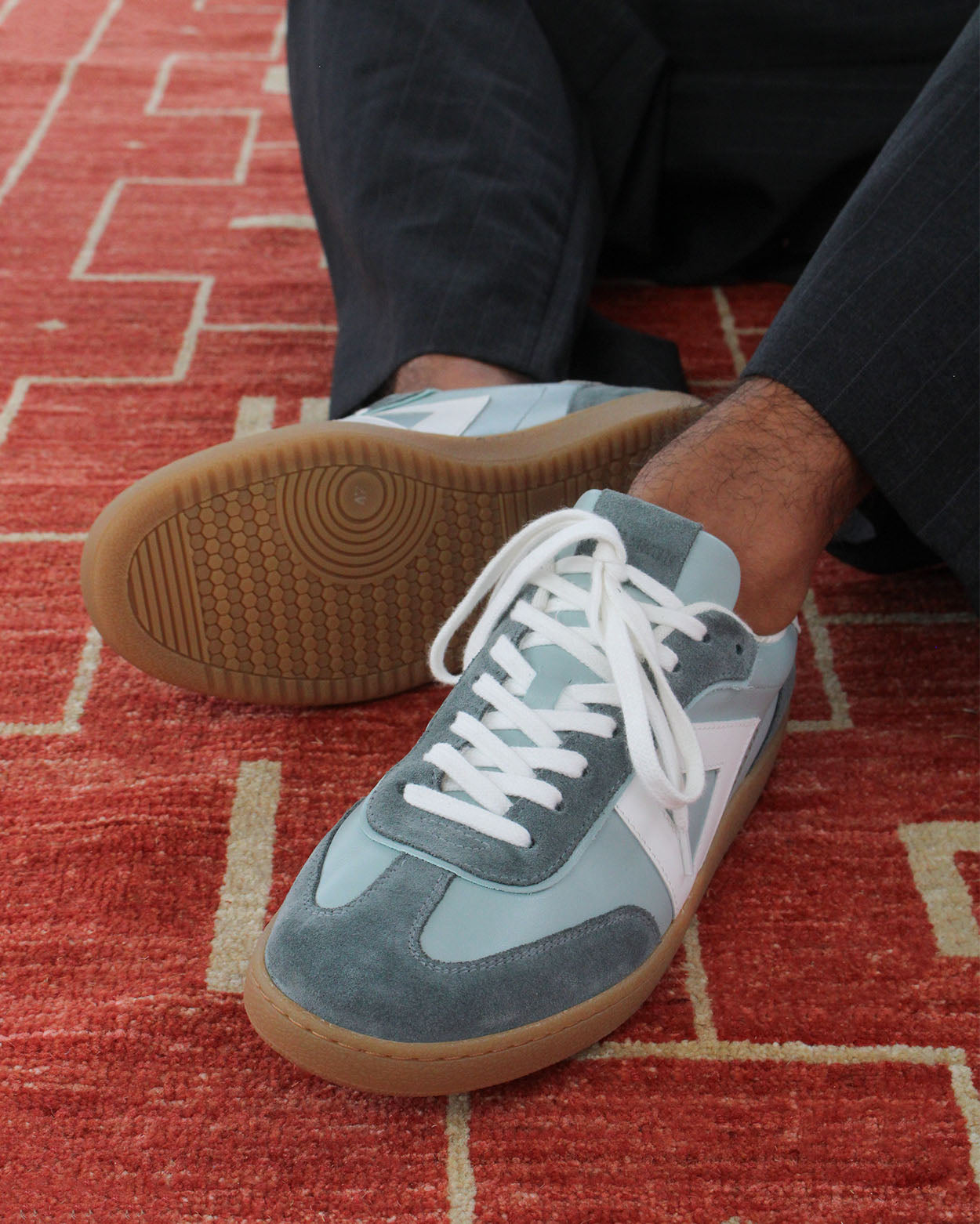 Sans Matin Hera Men's Low Top Sneakers | Soft Teal Leather & Denim
