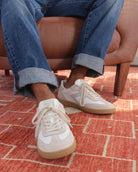 Hera Low Top Trainers - White Leather & Taupe Suede