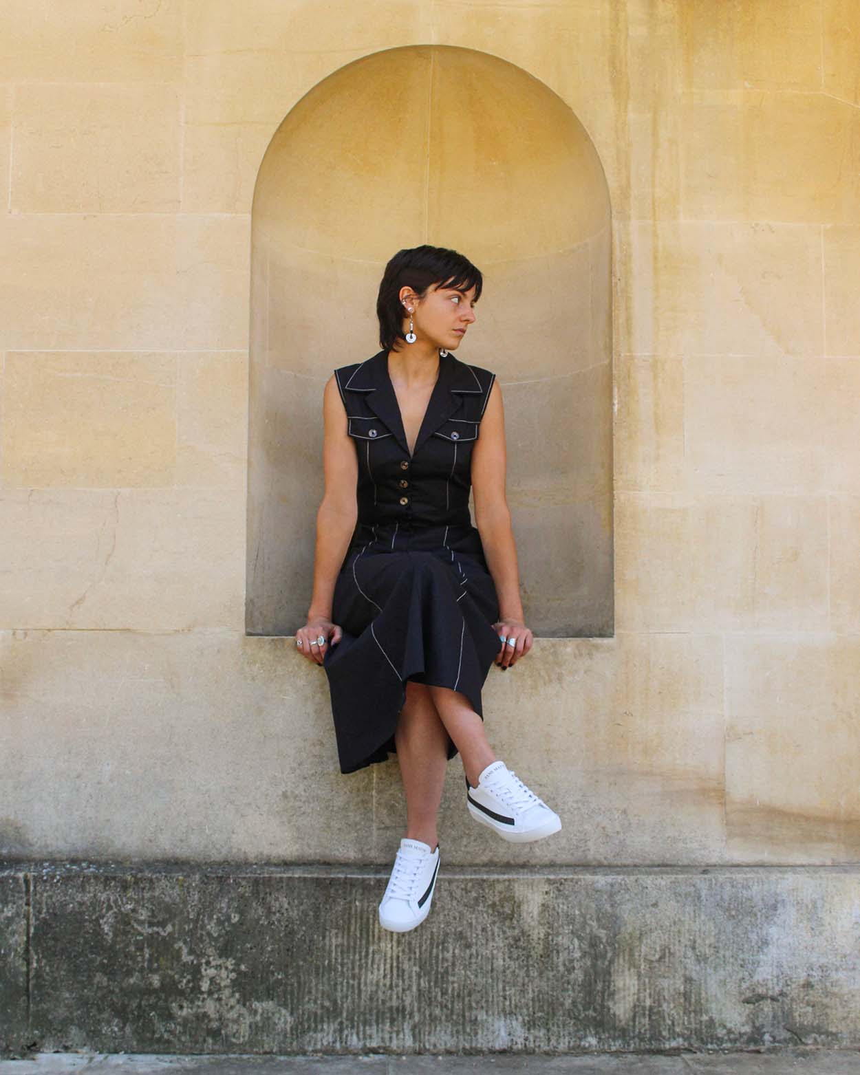Olympus Low Top Sneakers - White Leather & Black Nubuck Leather