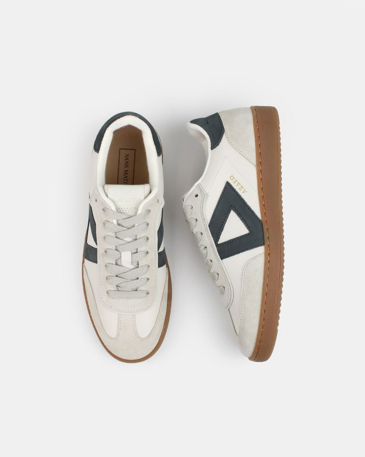 Hera Low Top Sneakers - Stone Leather & Denim Blue Nubuck Leather