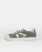 AW25 Limited Edition Helios Low Top Sneakers - Khaki Green Canvas & Silver Leather