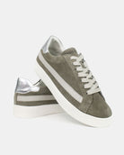 AW25 Limited Edition Olympus Low Top Sneakers - Olive Green Suede & Silver Leather