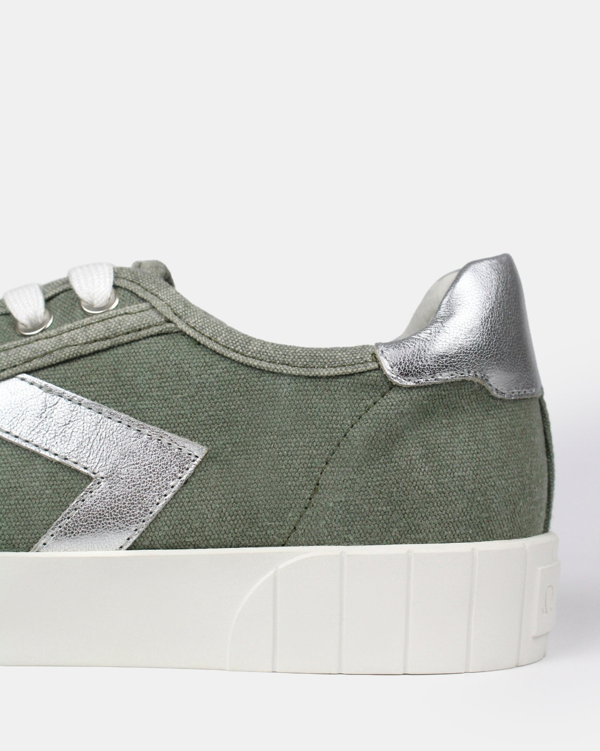 AW25 Limited Edition Helios Low Top Sneakers - Khaki Green Canvas & Silver Leather