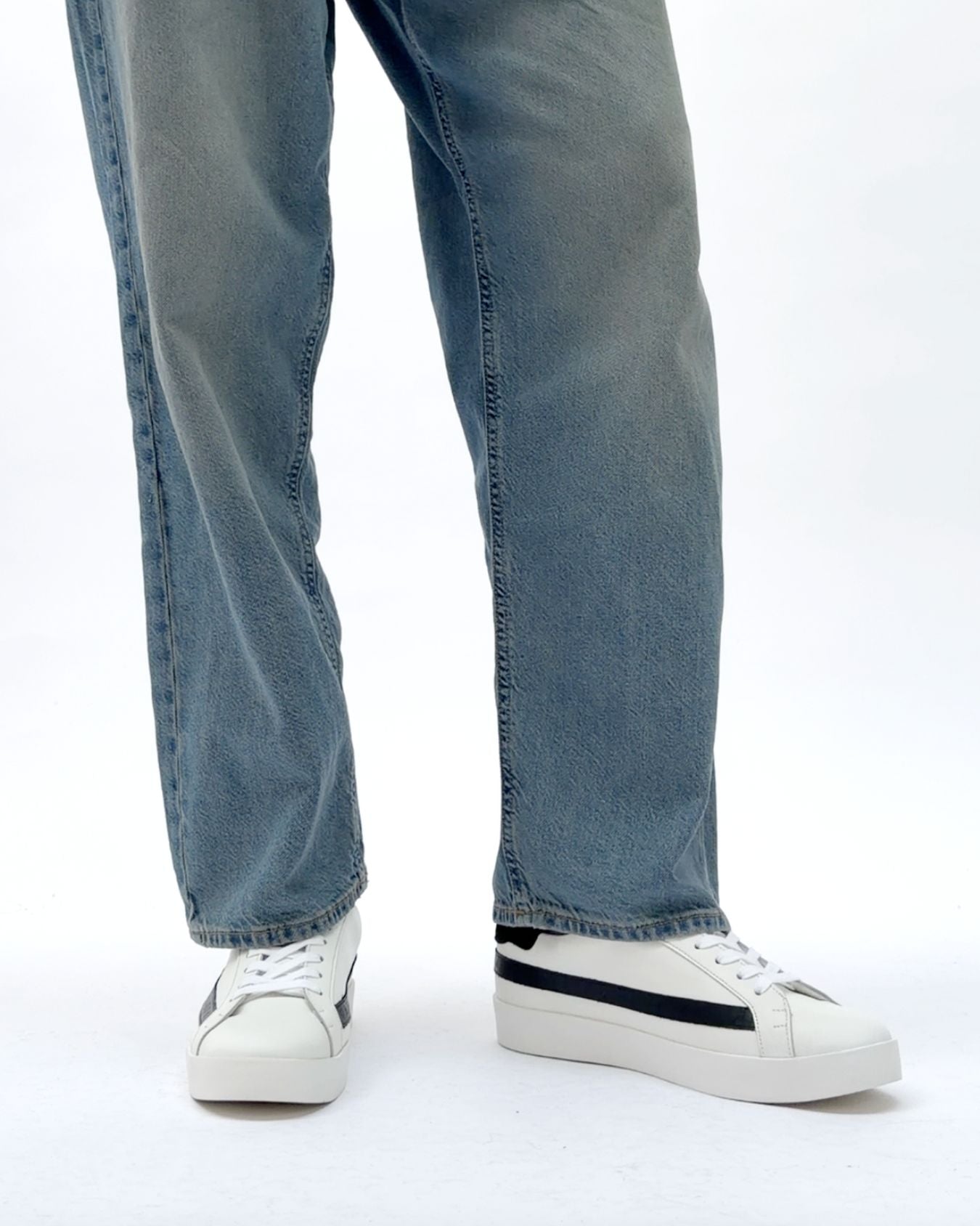 Olympus Low Top Sneakers - White Leather & Black Nubuck Leather