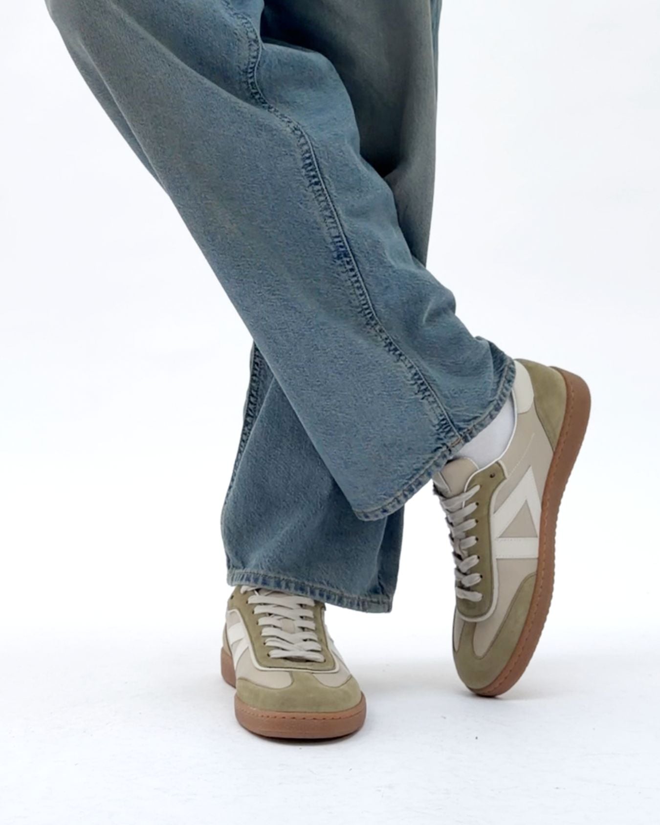 Hera Low Top Sneakers - Taupe Leather, Olive Green Suede & Stone Leather