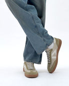 Hera Low Top Sneakers - Taupe Leather, Olive Green Suede & Stone Leather