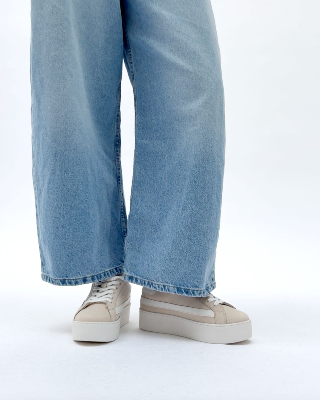 Gaia Platform Sneakers - Taupe Nubuck Leather & White Leather
